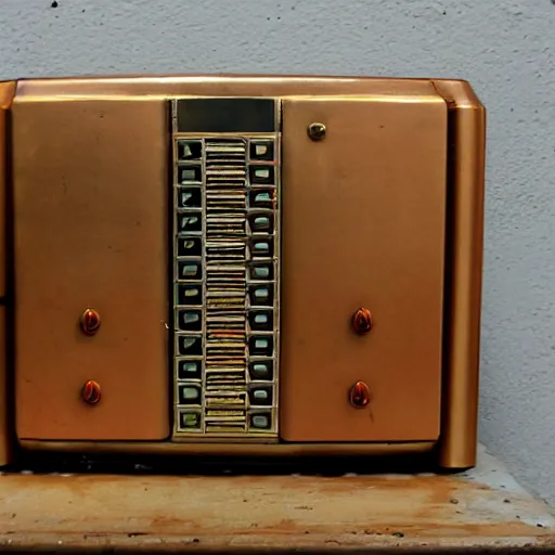 Prompt: computer server bank, gold, art deco, rust, worn