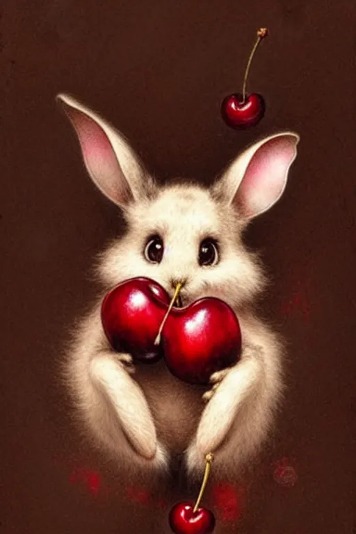 Image similar to ( ( ( ( ( thumper hold magic glowing cherry in cherry corchard. muted colors. ) ) ) ) ) by jean - baptiste monge!!!!!!!!!!!!!!!!!!!!!!!!!!!