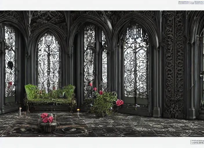 Image similar to epic gothic mansion, ornate windows, growing vines with roses, highly detailed, ink illustration by marc simonetti, 8 k render, peter mohrbacher, hyper detailed, intricate, elite, ornate, blue paper with silver ink, luxury, dramatic lighting, cgsociety, hypermaximalist, environmental key art, octane render, weta digital, ray trace 4 k