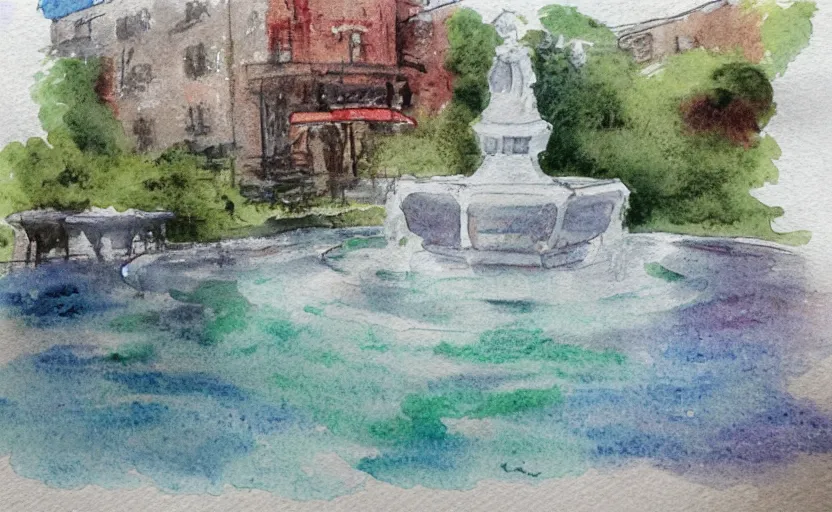 Image similar to Fountain Watercolor sketch, highly detailded