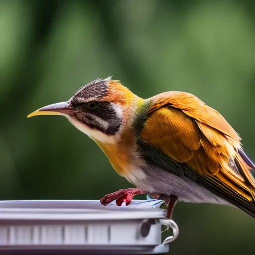 Image similar to birb eating food, XF IQ4, 150MP, 50mm, f/1.4, ISO 200, 1/160s, natural light, Adobe Photoshop, Adobe Lightroom, DxO Photolab, polarizing filter, Sense of Depth, AI enhanced, HDR