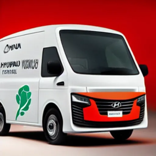 Prompt: A delivery van designed and produced by Hyundai, promotional photo