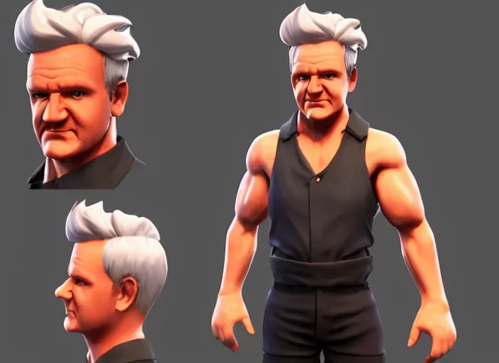 Image similar to 3 d model of gordon ramsay character in fighting game, stylized 3 d graphics, hdr, ultra graphics, ray tracing, 4 k image