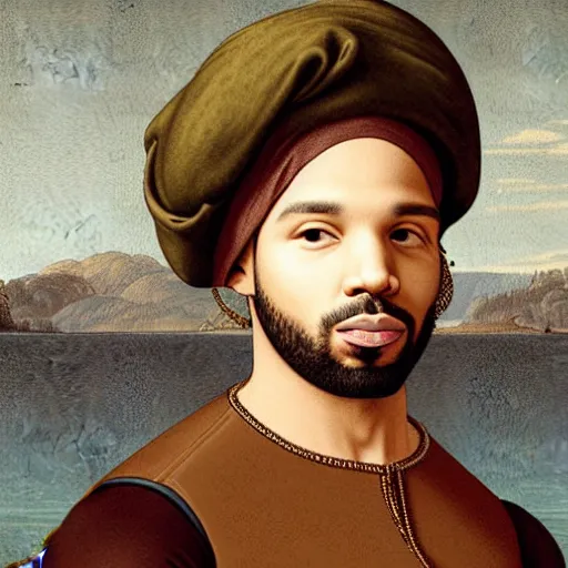 Prompt: Portrait of the rapper Drake by Leonardo Vinci