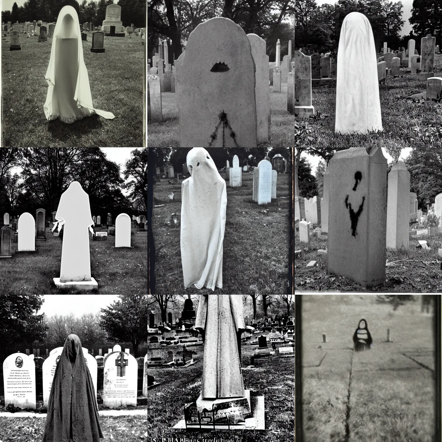 Prompt: arbus diane piece of a strange ghost in a graveyard