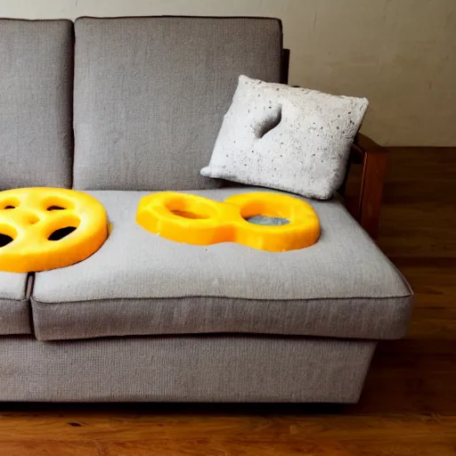 Image similar to sofa made from cheese with big holes