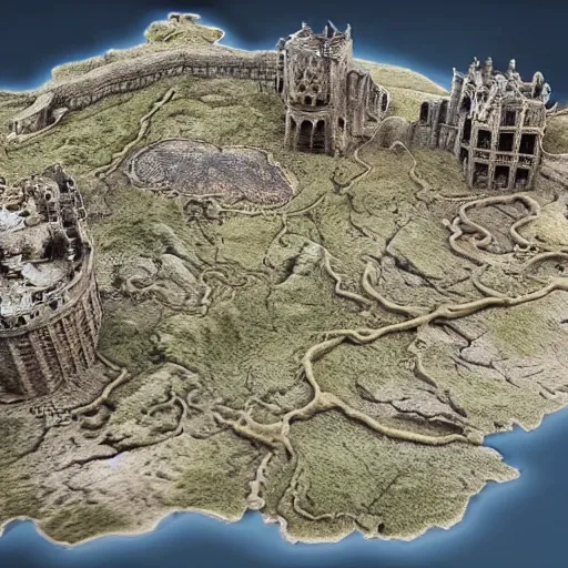 Prompt: the miniature 3d map for Game of Thrones, highly detailed, very detailed, 4k
