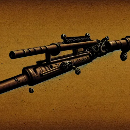 Image similar to rifle in the style of zdzisław beksinski, steampunk, science fiction, weapon schematic