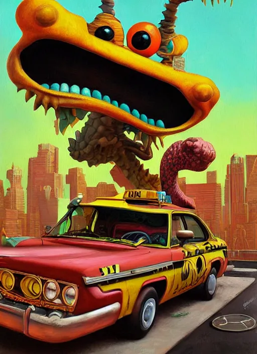 Prompt: an ultra fine detailed painting of an aaahh!!! real monsters taxi driver by james gurney, featured on zbrush central, sots art, behance hd, reimagined by industrial light and magic