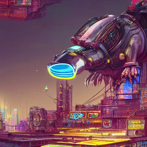 Image similar to a mechanical skunk cyborg polluting a post-apocalyptic city, digital art, highly detailed, intricate, sci-fi, neon colors, sharp focus, Trending on Artstation HQ, deviantart, unreal engine 5, 4K UHD image