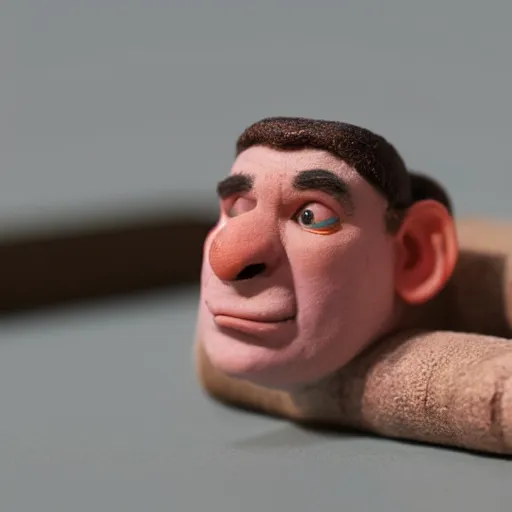 Image similar to a cinematic film still of a claymation stop motion film starring bull murray, shallow depth of field, 8 0 mm, f 1. 8