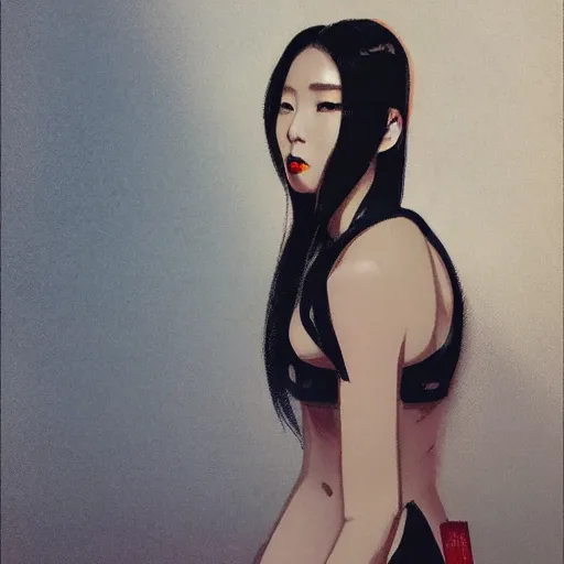 Prompt: Lee Jin-Eun by Vincent Di Fate, rule of thirds, seductive look, beautiful,