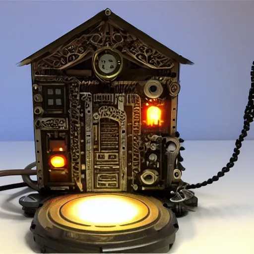 Image similar to tiny mechanical movie prop with led lights, intricate and detailed