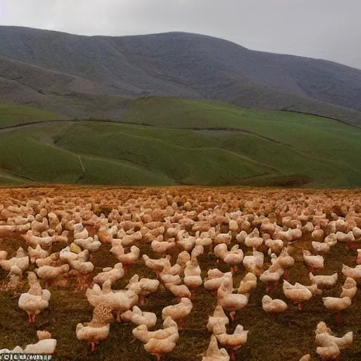 Image similar to a dreamlike landscape where all the hills are made of chicken skin and they have those little bumps and look kind of damp