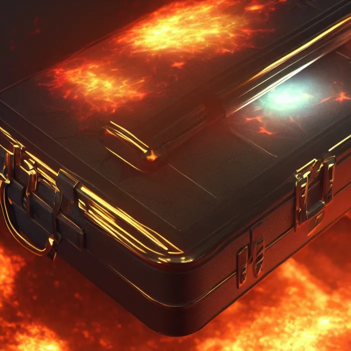 Image similar to a supernova inside a briefcase. high tech. octane render, trending on artstation, very coherent symmetrical artwork. cinematic, hyper realism, high detail, octane render, 8 k, iridescent accents