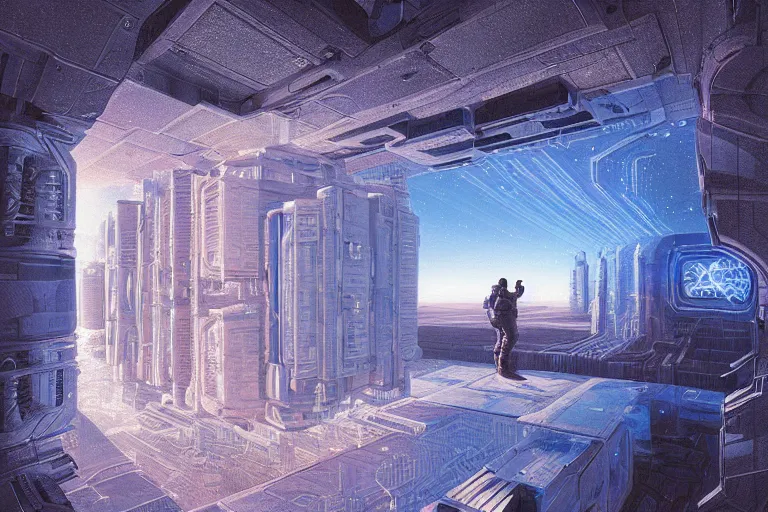 Image similar to inside a multi - dimensional tesseract, portrait of a cyberpunk astronaut, fantasy landscape, by rob gonsalves, very detailed, ultra realistic, vast expanse, photorealistic, volumetric lighting, artstation, 8 k