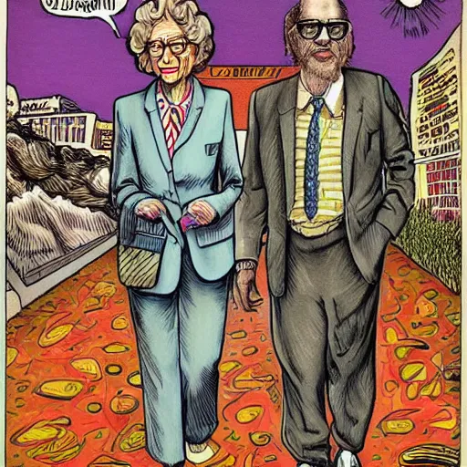 Image similar to The Artwork of R. Crumb and his Cheap Suit Dr. Ruth tells you to have more relations, pencil and colored marker artwork, trailer-trash lifestyle