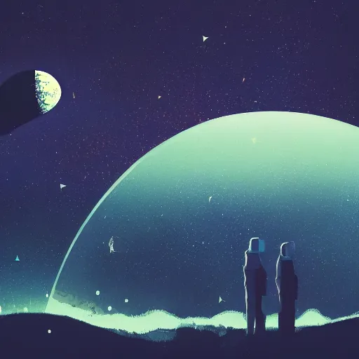 Image similar to a painting of a night sky with stars and a moon, computer graphics by petros afshar, pixabay contest winner, space art, matte background, sci - fi, fantasy