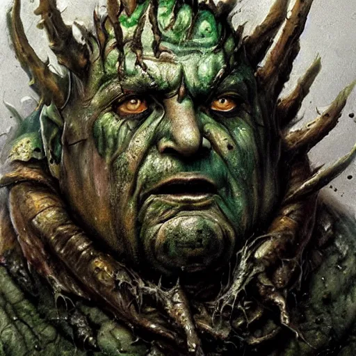 Image similar to closeup portrait shot of joe pesci as nurgle, the lord of pestilence, the plaguefather, great corrupter, decay, highly detailed, digital painting, artstation, concept art, soft focus, depth of field, artgerm, tomasz alen kopera, peter mohrbacher, donato giancola, wlop, boris vallejo