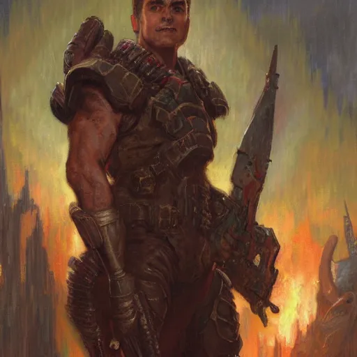 Prompt: Peña Nieto Doom Slayer Portrait by gaston bussiere, craig mullins, Simon Bisley