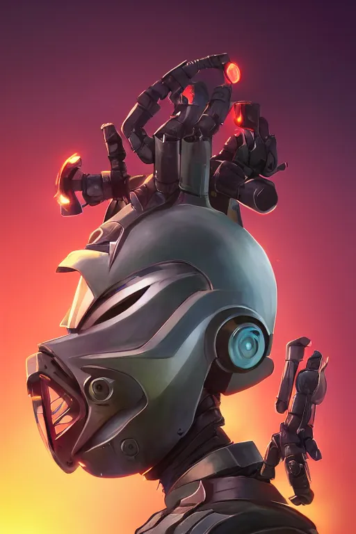 Image similar to epic mask helmet robot ninja portrait stylized as fornite style game design fanart by concept artist gervasio canda, behance hd by jesper ejsing, by rhads, makoto shinkai and lois van baarle, ilya kuvshinov, rossdraws global illumination radiating a glowing aura global illumination ray tracing hdr render in unreal engine 5