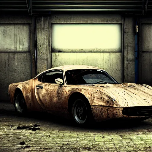 Image similar to car, abandoned, garage, fiction, pop art stability, photorealistic, need for speed style, intricate, elegant, 8 k, uhd, justify, realistic, concept art, matte, sharp focus, photography, consistent, highly detailed object content, proportional object content