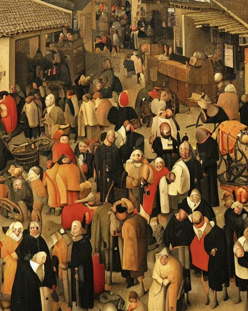 Prompt: a detail from crowded marketplace by pieter breugel the elder - w 8 0 0