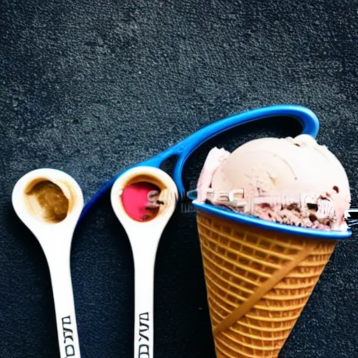 Prompt: three cups of ice cream next to a tennis racket, a stock photo by pia fries, trending on pinterest, lyco art, y 2 k aesthetic, vaporwave, aesthetic