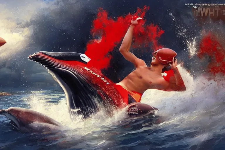 Image similar to a whale who loves patrick mahomes and the nfl by greg rutkowski, rossdraws, gil elvgren, enoch bolles, anime, very coherent