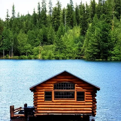 Image similar to “log cabin by the lake”