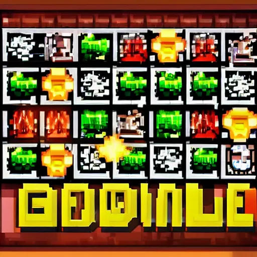 Image similar to a pixel art roguelike game about battling slot machines