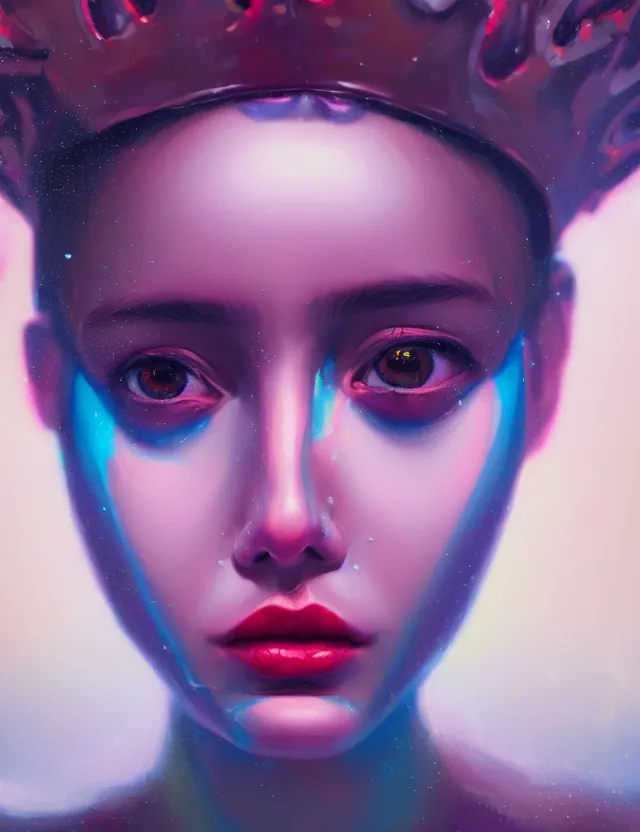 Image similar to blurred background. close-up portrait of a goddess in crown, by Alex Garant, Afarin Sajedi and Alena Aenami. unreal engine