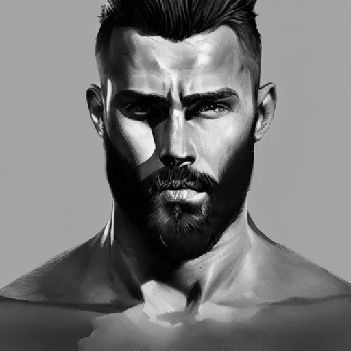 Image similar to portrait of gigachad,digital art,ultra realistic,detailed,art by greg rutkowski,grayscale