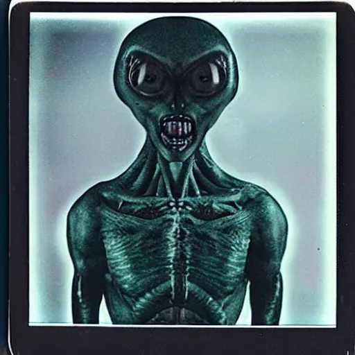 Prompt: polaroid of an alien, creepy, realistic,