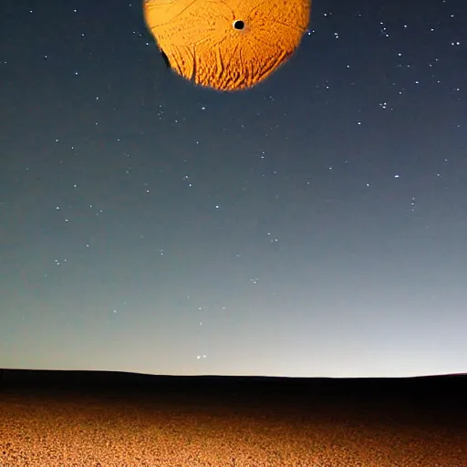 Prompt: ufo flying over the desert at night, old picture, flying saucer!!,