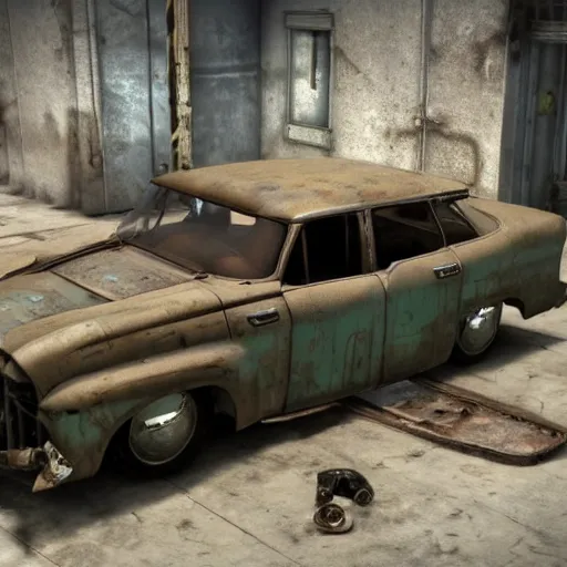 Image similar to fallout 3 concept art car render ultra unreal engine 5