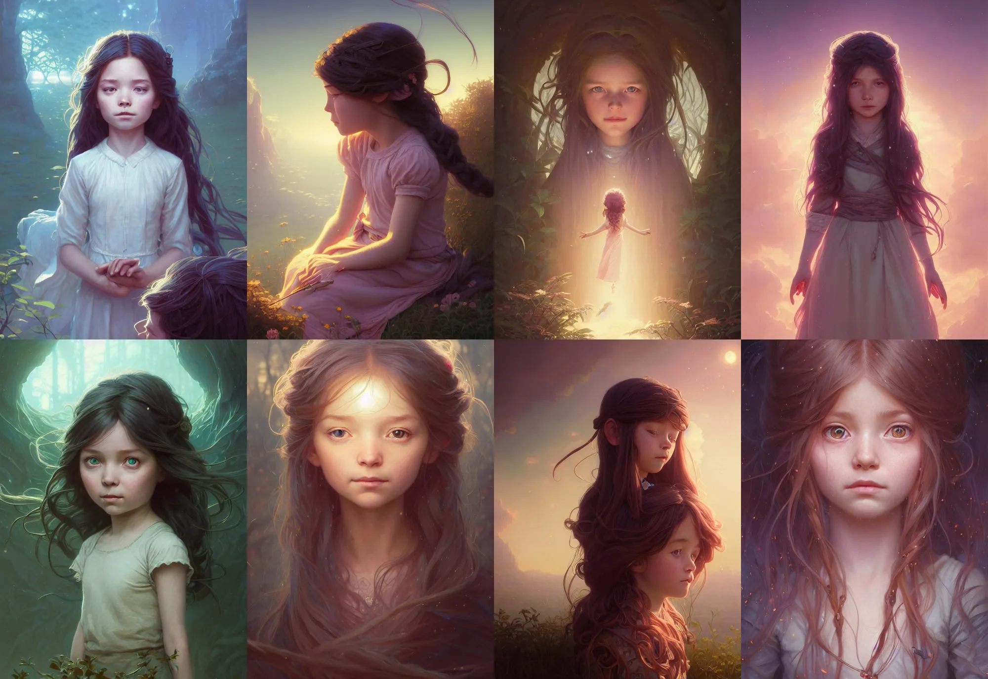 Prompt: highly detailed portrait of a thinking little girl with long hairs, stephen bliss, unreal engine, fantasy art by greg rutkowski, loish, rhads, ferdinand knab, makoto shinkai and lois van baarle, ilya kuvshinov, rossdraws, tom bagshaw, alphonse mucha, global illumination, radiant light, detailed and intricate environment