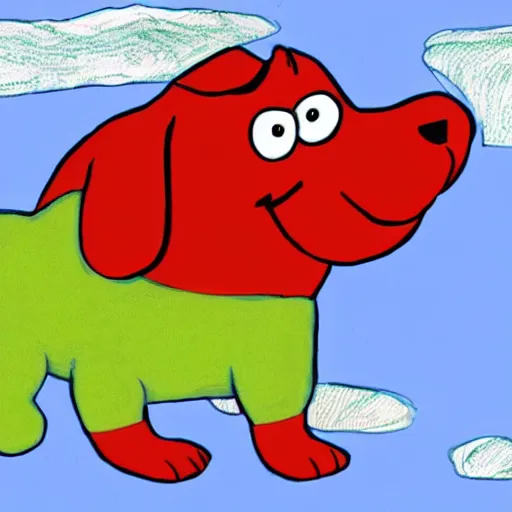 Prompt: clifford the big red dog wrapping around the earth like oroborous like a gigantic snake