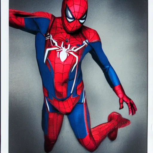 Image similar to a single iron man and spider - man hybrid, dslr, polaroid