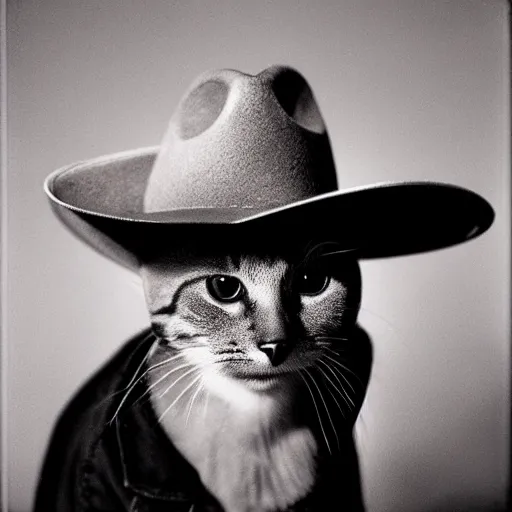 Image similar to Cat wearing a cowboy-hat by Anton Corbijn