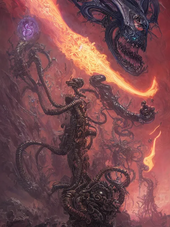 Image similar to black serpent breathing purple fire, ultra realistic, wide angle, intricate details, the fifth element artifacts, highly detailed by peter mohrbacher, hajime sorayama, wayne barlowe, boris vallejo, aaron horkey, gaston bussiere, craig mullins