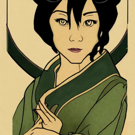 Prompt: art nouveau portrait of toph beifong