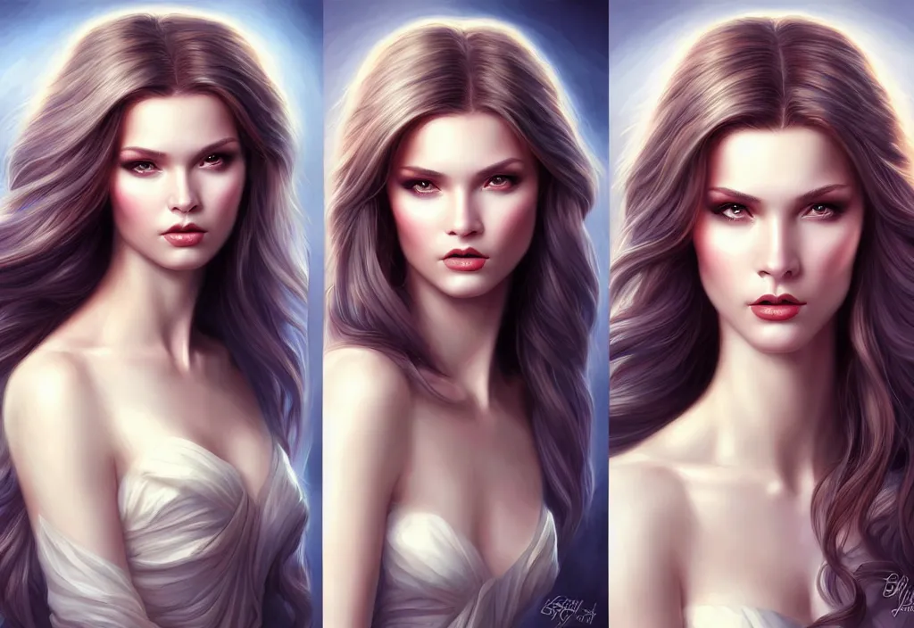 Prompt: picture split from the middle with an border, evil angels with different backrounds, intricate, elegant, highly detailed, realistic hair, centered, digital painting, art station, conceptual art, soft, sharp focus, illustration, artwork, artgerm, wlop, boris vallejo