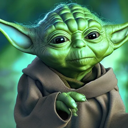 Prompt: Yoda on the planet he was born on, spending time with other members of his species