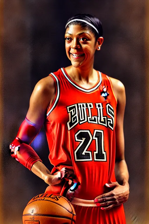 Prompt: candace parker in a bulls jersey by gaston bussiere bayard wu, greg rutkowski, giger, maxim verehin, drew struzan