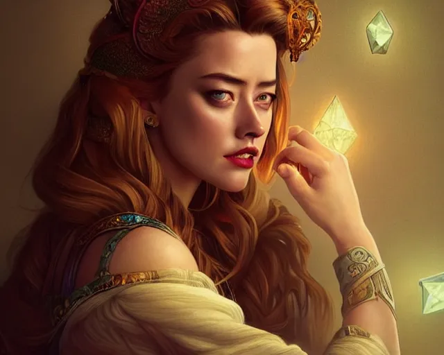 Image similar to amber heard crying hysterically, photography of kurzgesagt, deep focus, d & d, fantasy, intricate, elegant, highly detailed, digital painting, artstation, concept art, matte, sharp focus, illustration, hearthstone, art by artgerm and greg rutkowski and alphonse mucha