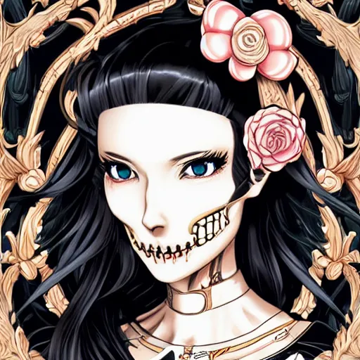 Prompt: anime manga skull portrait young woman skeleton, hello kitty, elegant, highly detailed, digital art, art by jc leyendecker and sachin teng