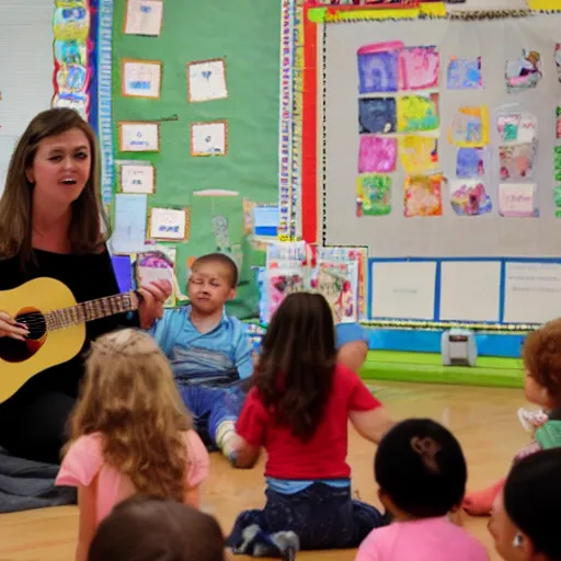 Image similar to ms rachel performing a song for an audience of preschoolers