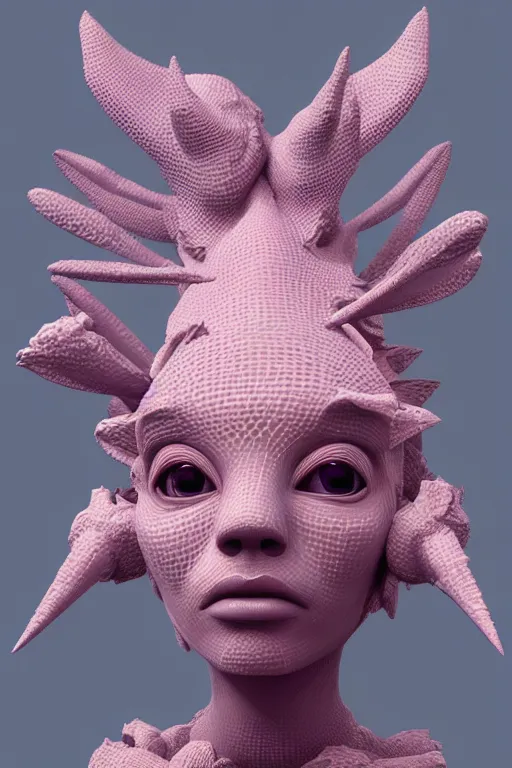 Prompt: epic 3 d abstract sculpture, perlin mesh headdress, 2 0 mm, with pastel pink and cerulean hextech bursting, melting smoothly into bulbasaur, delicate, beautiful, intricate, houdini sidefx, trending on artstation, by jeremy mann and ilya kuvshinov, jamie hewlett and ayami kojima