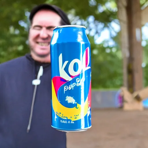 Image similar to the kool aid guy drinking a can of Pepsi